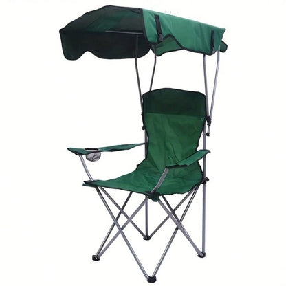 PDZZZD Outdoor Beach Chair, Portable Folding Camping Chair With Sunshade Top, Equipped With Cup Holder And Storage Bag, Foldable Sunshade Chair Suitable For Camping, Fishing, Picnicking, And Rear End