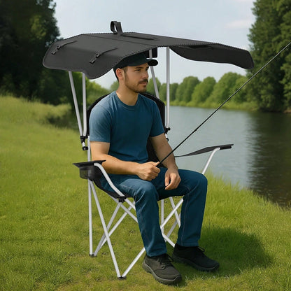PDZZZD Outdoor Beach Chair, Portable Folding Camping Chair With Sunshade Top, Equipped With Cup Holder And Storage Bag, Foldable Sunshade Chair Suitable For Camping, Fishing, Picnicking, And Rear End