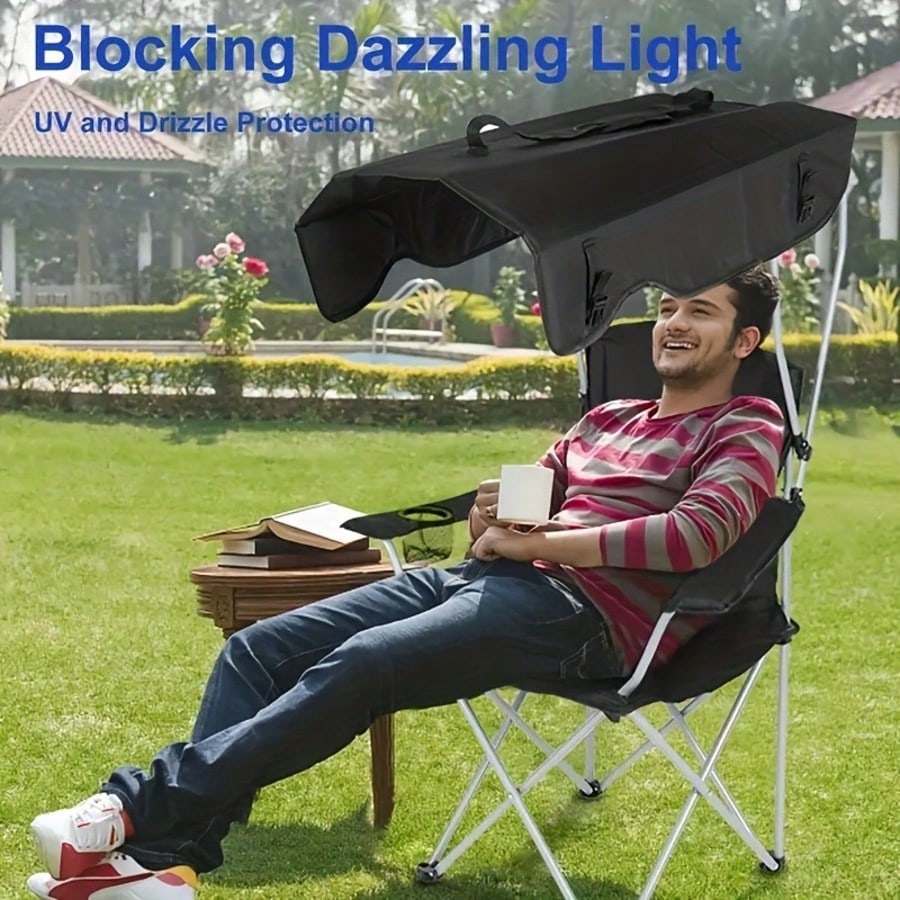 PDZZZD Outdoor Beach Chair, Portable Folding Camping Chair With Sunshade Top, Equipped With Cup Holder And Storage Bag, Foldable Sunshade Chair Suitable For Camping, Fishing, Picnicking, And Rear End