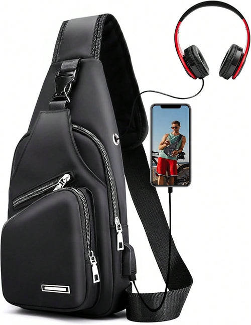 Peicees Mens Leather Crossbody Bag Sling Bag Man Purse Waterproof Sling Backpack Daypack Body Chest Bag Men
