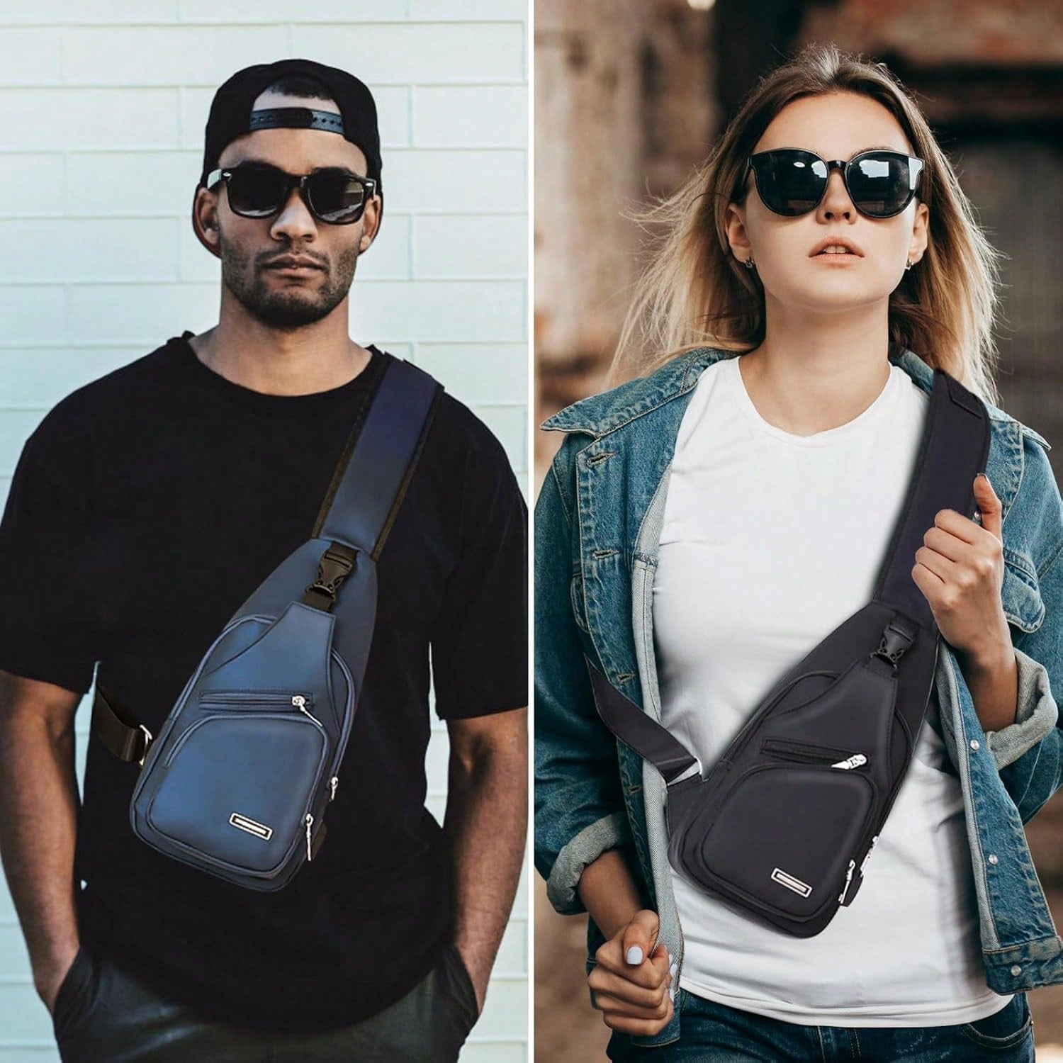 Peicees Mens Leather Crossbody Bag Sling Bag Man Purse Waterproof Sling Backpack Daypack Body Chest Bag Men