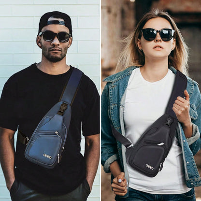 Peicees Mens Leather Crossbody Bag Sling Bag Man Purse Waterproof Sling Backpack Daypack Body Chest Bag Men