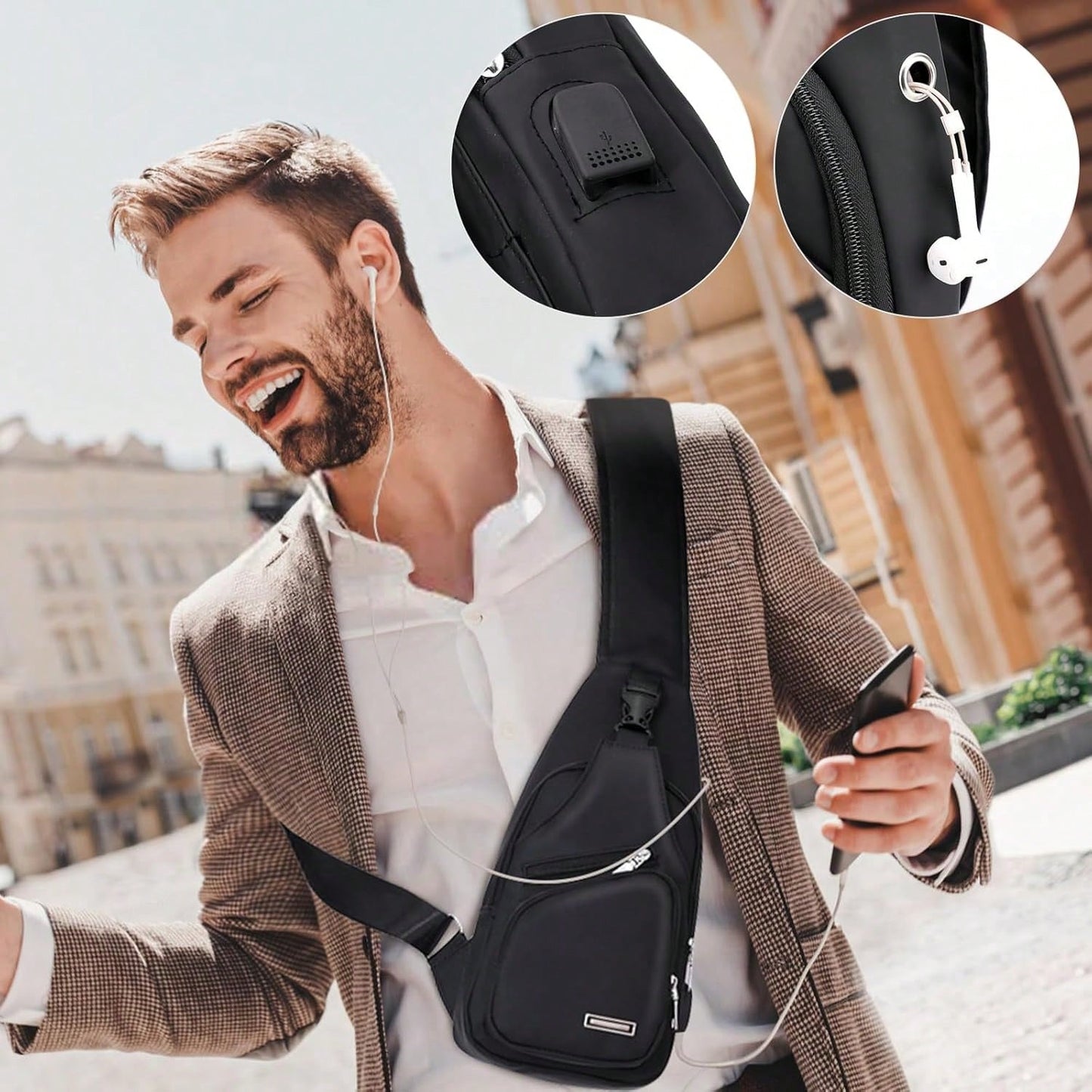 Peicees Mens Leather Crossbody Bag Sling Bag Man Purse Waterproof Sling Backpack Daypack Body Chest Bag Men