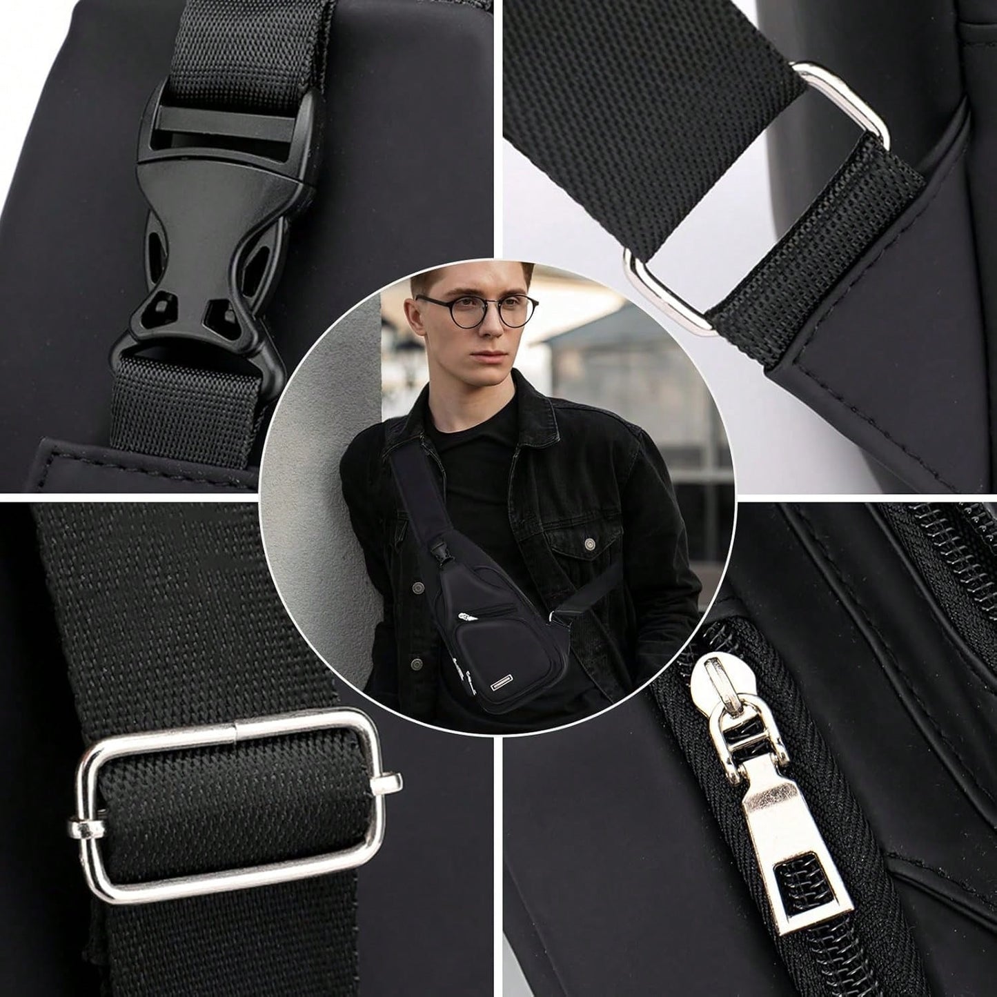 Peicees Mens Leather Crossbody Bag Sling Bag Man Purse Waterproof Sling Backpack Daypack Body Chest Bag Men