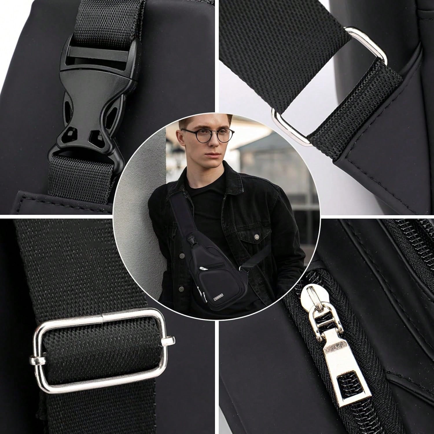 Peicees Mens Leather Crossbody Bag Sling Bag Man Purse Waterproof Sling Backpack Daypack Body Chest Bag Men