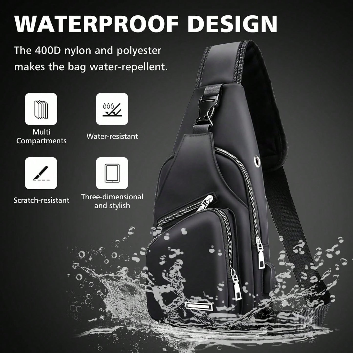 Peicees Mens Leather Crossbody Bag Sling Bag Man Purse Waterproof Sling Backpack Daypack Body Chest Bag Men