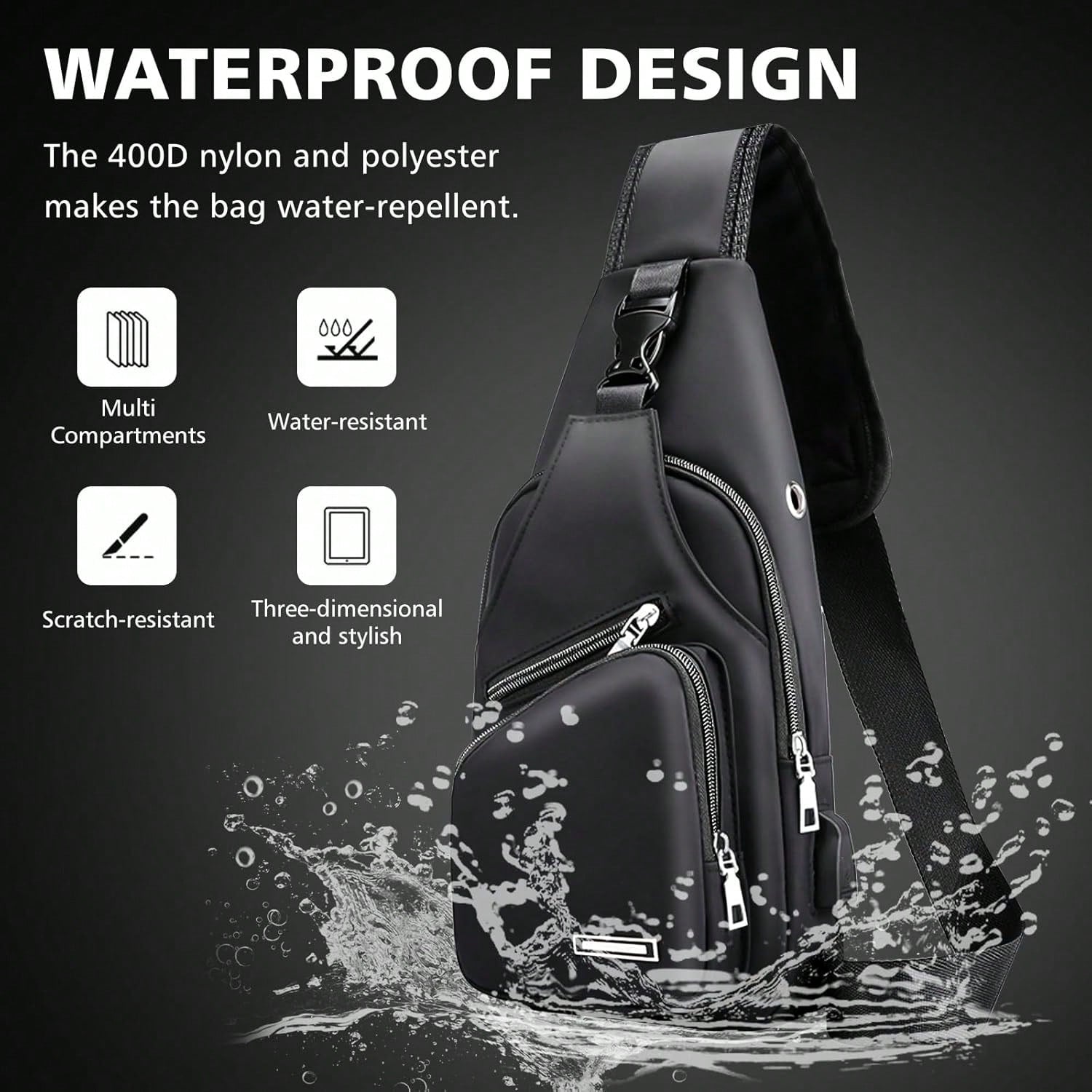 Peicees Mens Leather Crossbody Bag Sling Bag Man Purse Waterproof Sling Backpack Daypack Body Chest Bag Men