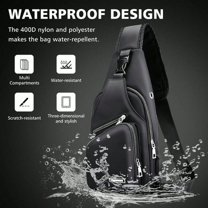 Peicees Mens Leather Crossbody Bag Sling Bag Man Purse Waterproof Sling Backpack Daypack Body Chest Bag Men