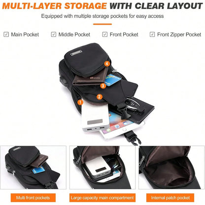 Peicees Mens Leather Crossbody Bag Sling Bag Man Purse Waterproof Sling Backpack Daypack Body Chest Bag Men