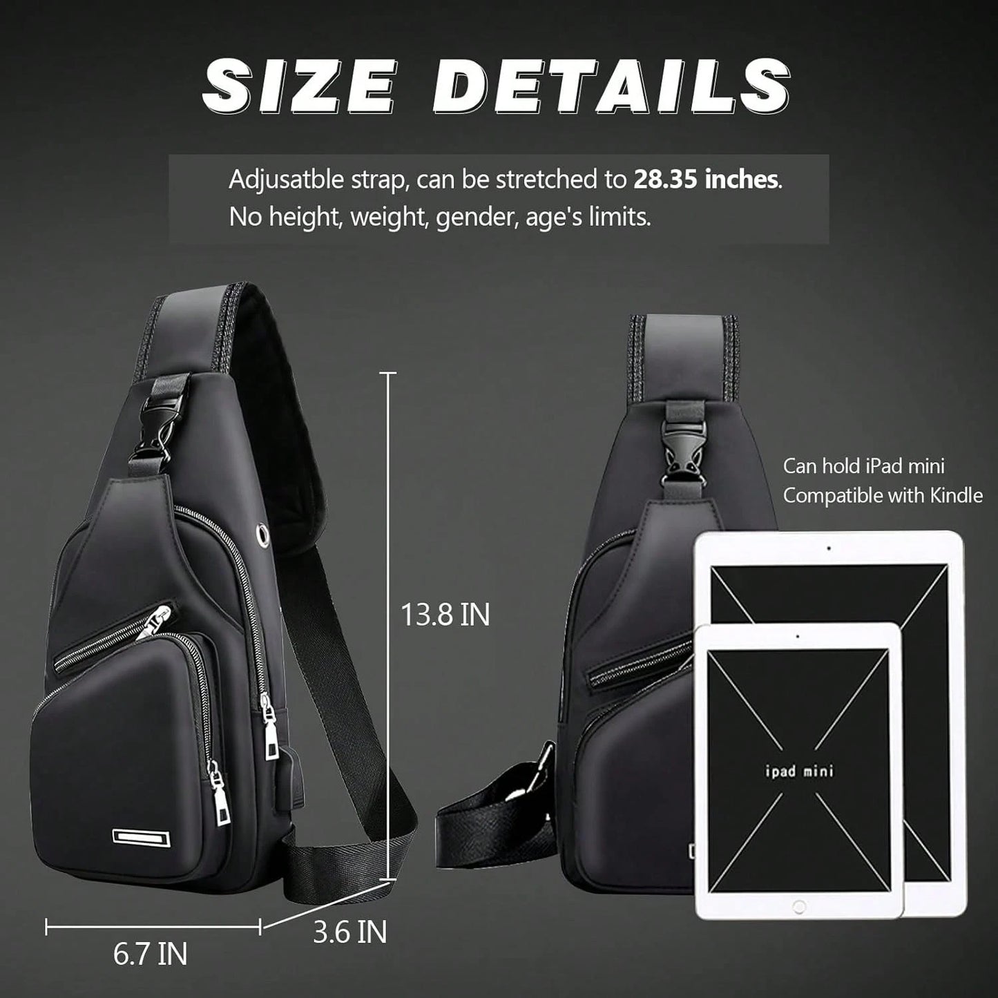 Peicees Mens Leather Crossbody Bag Sling Bag Man Purse Waterproof Sling Backpack Daypack Body Chest Bag Men