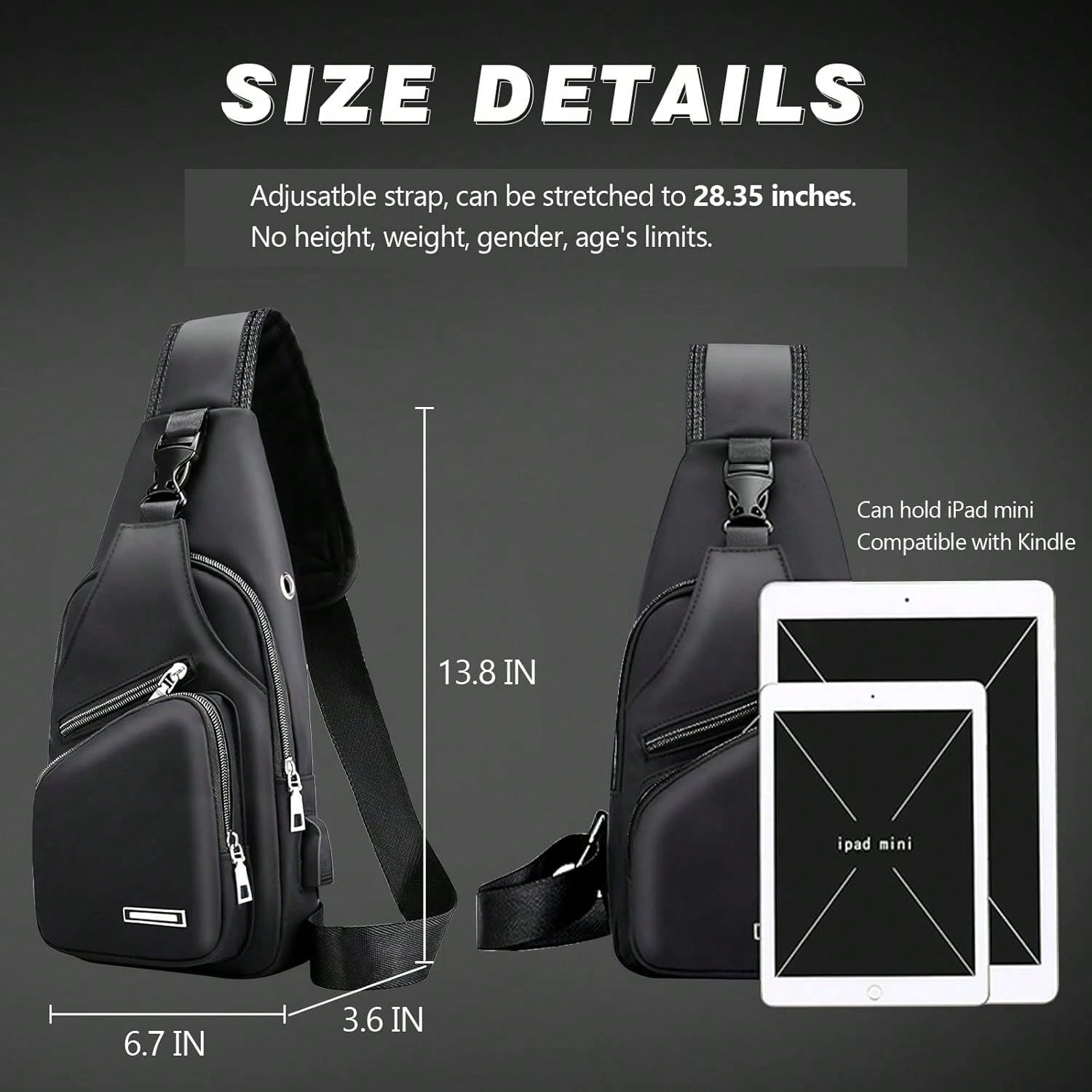 Peicees Mens Leather Crossbody Bag Sling Bag Man Purse Waterproof Sling Backpack Daypack Body Chest Bag Men