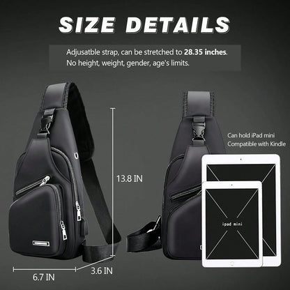 Peicees Mens Leather Crossbody Bag Sling Bag Man Purse Waterproof Sling Backpack Daypack Body Chest Bag Men