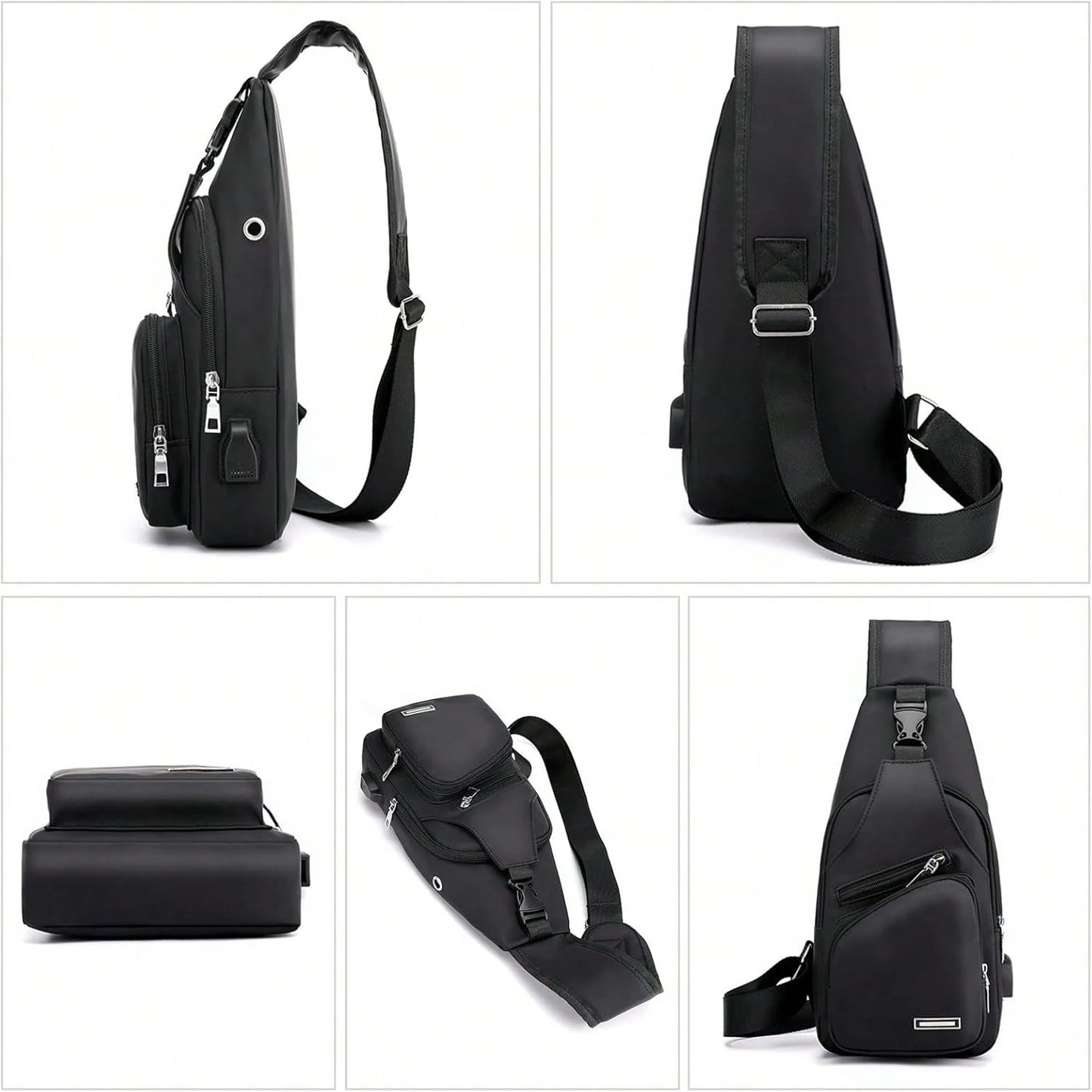 Peicees Mens Leather Crossbody Bag Sling Bag Man Purse Waterproof Sling Backpack Daypack Body Chest Bag Men