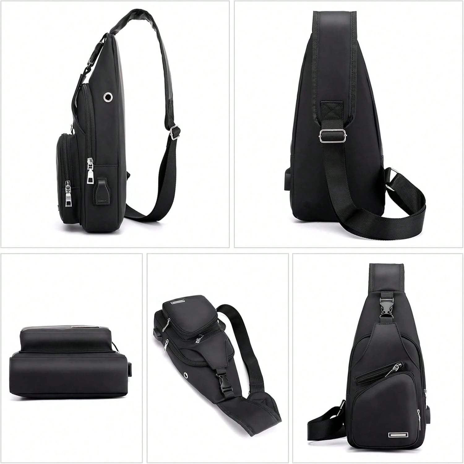 Peicees Mens Leather Crossbody Bag Sling Bag Man Purse Waterproof Sling Backpack Daypack Body Chest Bag Men