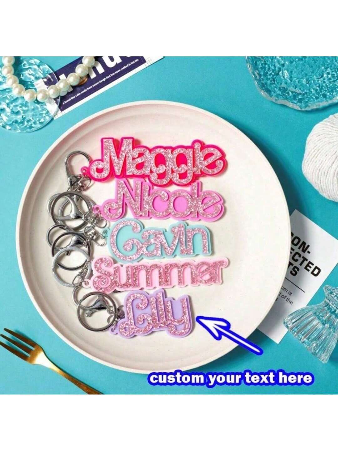 Personalized Acrylic Letter Keychain Bag Charm Pink Accessories Custom Hanging Keychain, Gift For Her