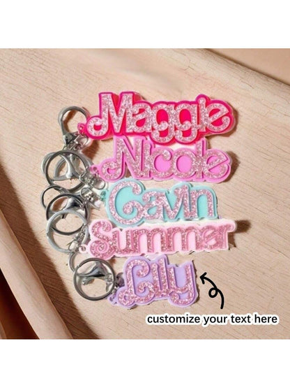 Personalized Acrylic Letter Keychain Bag Charm Pink Accessories Custom Hanging Keychain, Gift For Her