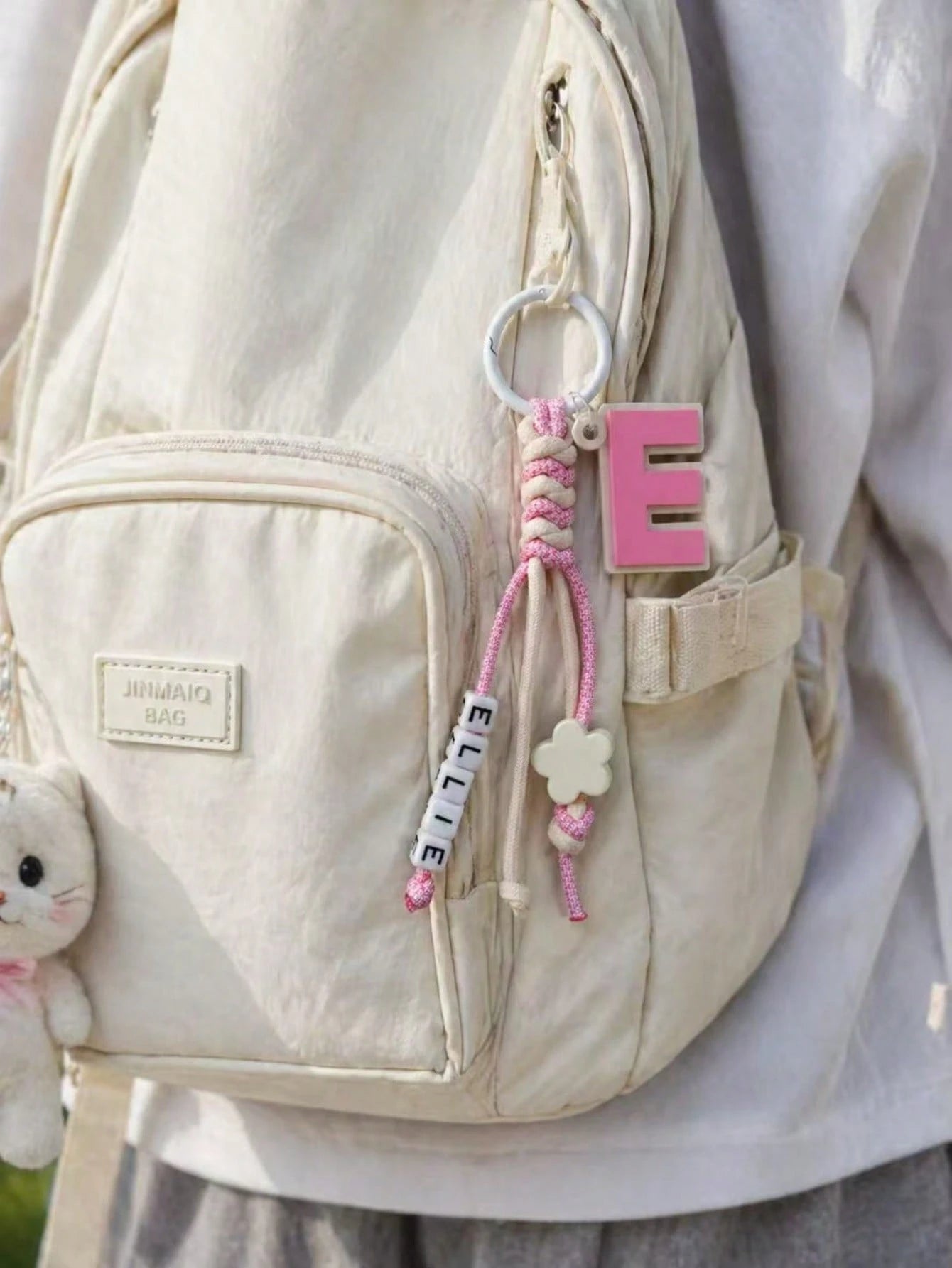 Personalized Initial Bag Charm With Paracord & Custom Name, Cute Backpack Keychain Pendant For School Bag, Purse Accessory Gift For Girls Women