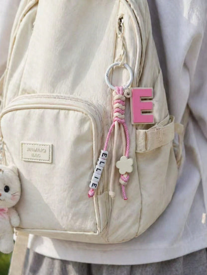 Personalized Initial Bag Charm With Paracord & Custom Name, Cute Backpack Keychain Pendant For School Bag, Purse Accessory Gift For Girls Women