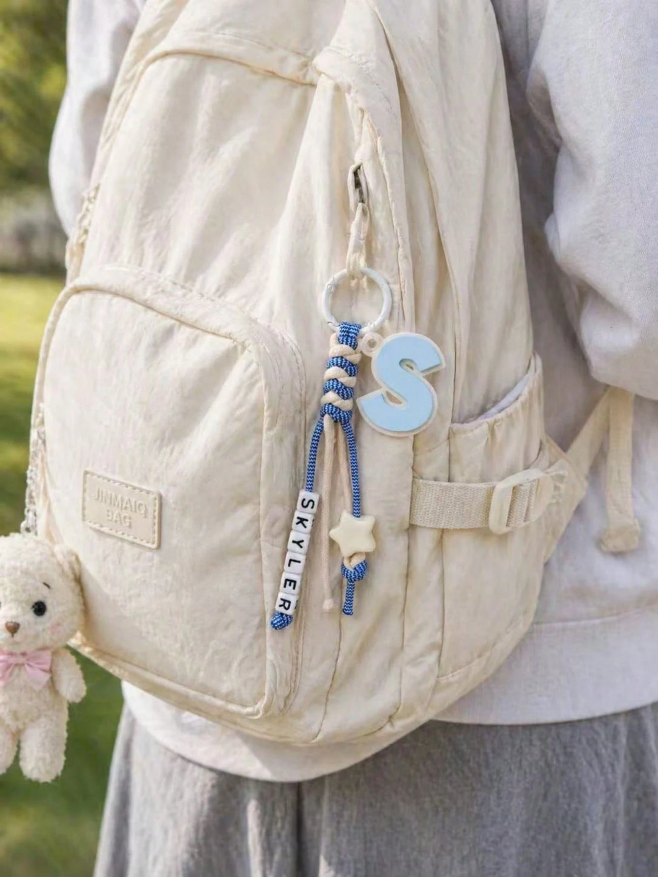 Personalized Initial Bag Charm With Paracord & Custom Name, Cute Backpack Keychain Pendant For School Bag, Purse Accessory Gift For Girls Women