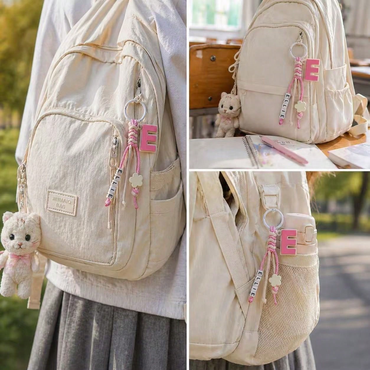 Personalized Initial Bag Charm With Paracord & Custom Name, Cute Backpack Keychain Pendant For School Bag, Purse Accessory Gift For Girls Women