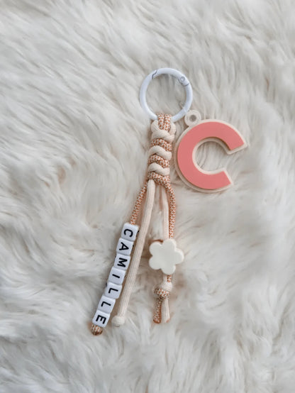 Personalized Initial Bag Charm With Paracord & Custom Name, Cute Backpack Keychain Pendant For School Bag, Purse Accessory Gift For Girls Women