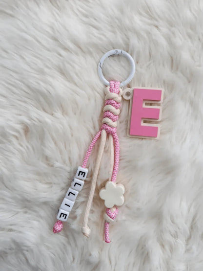 Personalized Initial Bag Charm With Paracord & Custom Name, Cute Backpack Keychain Pendant For School Bag, Purse Accessory Gift For Girls Women
