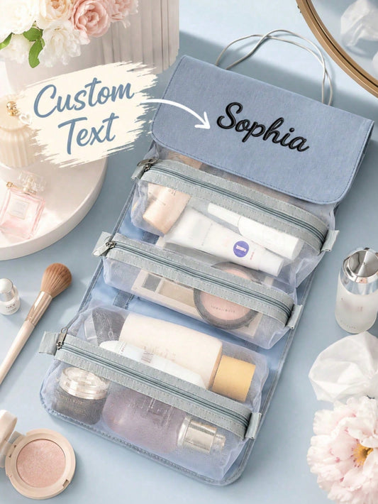 Personalized Makeup Bag With Name, Custom Cosmetic Organizer, Travel Makeup Case, Multi Layer Storage Bag, Transparent Beauty Pouch,Toiletry Bag