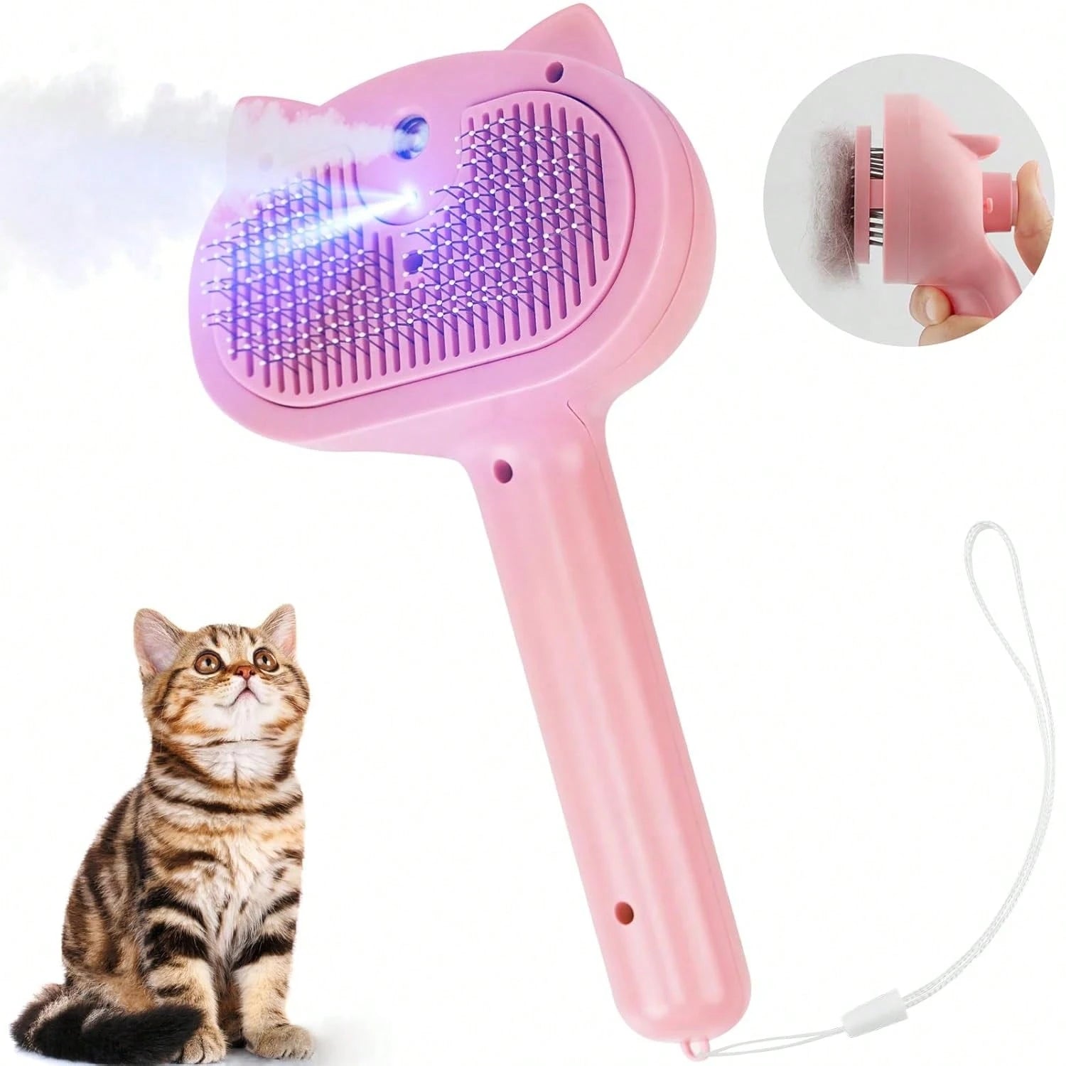 Pet Steam Brush For Dogs, 4 In 1 Cat Steam Brush For Long Short Haired, Self Cleaning Brush For Shedding, Metal Pet Misting Hair Comb With Handle For Grooming Kitten Dog