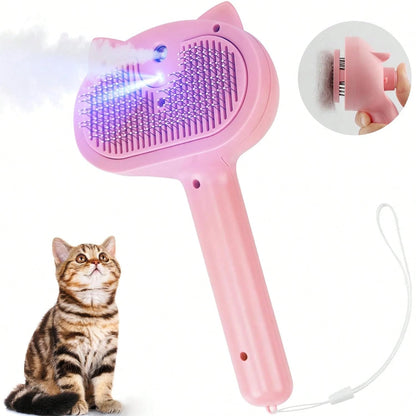 Pet Steam Brush For Dogs, 4 In 1 Cat Steam Brush For Long Short Haired, Self Cleaning Brush For Shedding, Metal Pet Misting Hair Comb With Handle For Grooming Kitten Dog
