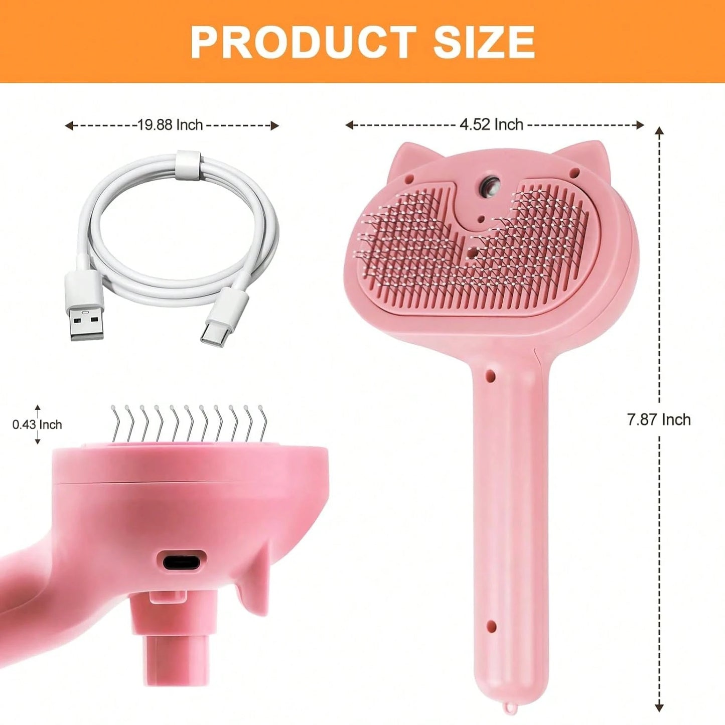 Pet Steam Brush For Dogs, 4 In 1 Cat Steam Brush For Long Short Haired, Self Cleaning Brush For Shedding, Metal Pet Misting Hair Comb With Handle For Grooming Kitten Dog