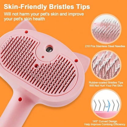 Pet Steam Brush For Dogs, 4 In 1 Cat Steam Brush For Long Short Haired, Self Cleaning Brush For Shedding, Metal Pet Misting Hair Comb With Handle For Grooming Kitten Dog