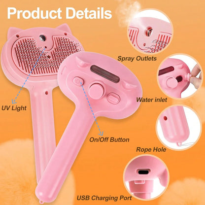 Pet Steam Brush For Dogs, 4 In 1 Cat Steam Brush For Long Short Haired, Self Cleaning Brush For Shedding, Metal Pet Misting Hair Comb With Handle For Grooming Kitten Dog
