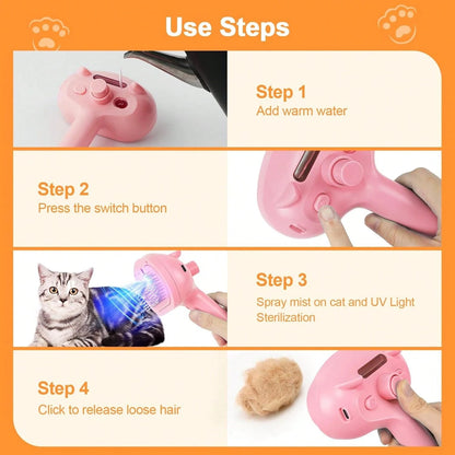 Pet Steam Brush For Dogs, 4 In 1 Cat Steam Brush For Long Short Haired, Self Cleaning Brush For Shedding, Metal Pet Misting Hair Comb With Handle For Grooming Kitten Dog