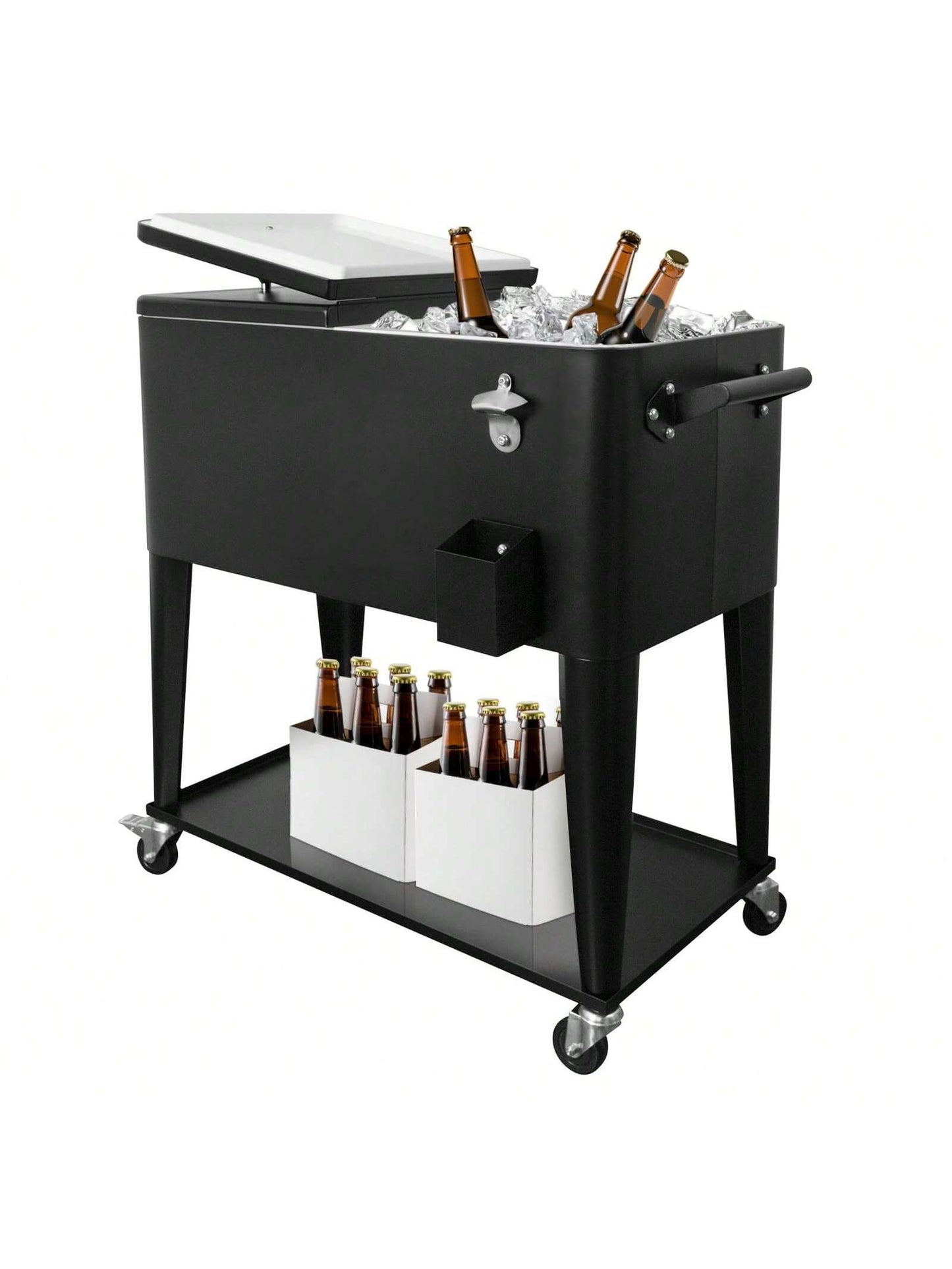 PetGirl Portable Rolling Cooler Ice Chest Cart Trolley For Outdoor Patio Deck Party Beer Cooler Cart Cover 80Quart Qt Rolling Cooler On Wheels Backyard Party Drink Beverage Bar Bottle Opener