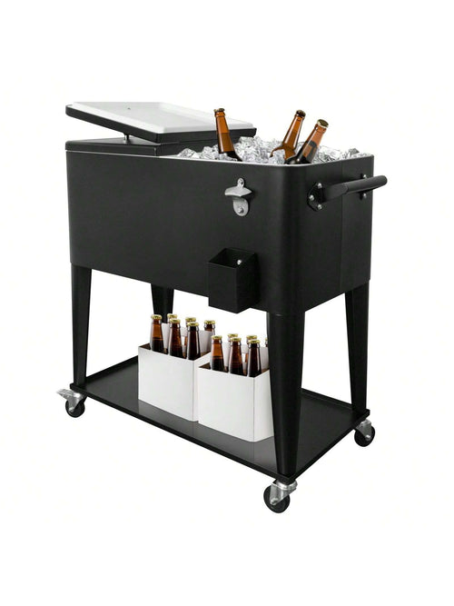 PetGirl Portable Rolling Cooler Ice Chest Cart Trolley For Outdoor Patio Deck Party Beer Cooler Cart Cover 80Quart Qt Rolling Cooler On Wheels Backyard Party Drink Beverage Bar Bottle Opener
