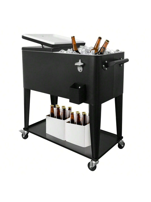 PetGirl Portable Rolling Cooler Ice Chest Cart Trolley For Outdoor Patio Deck Party Beer Cooler Cart Cover 80Quart Qt Rolling Cooler On Wheels Backyard Party Drink Beverage Bar Bottle Opener