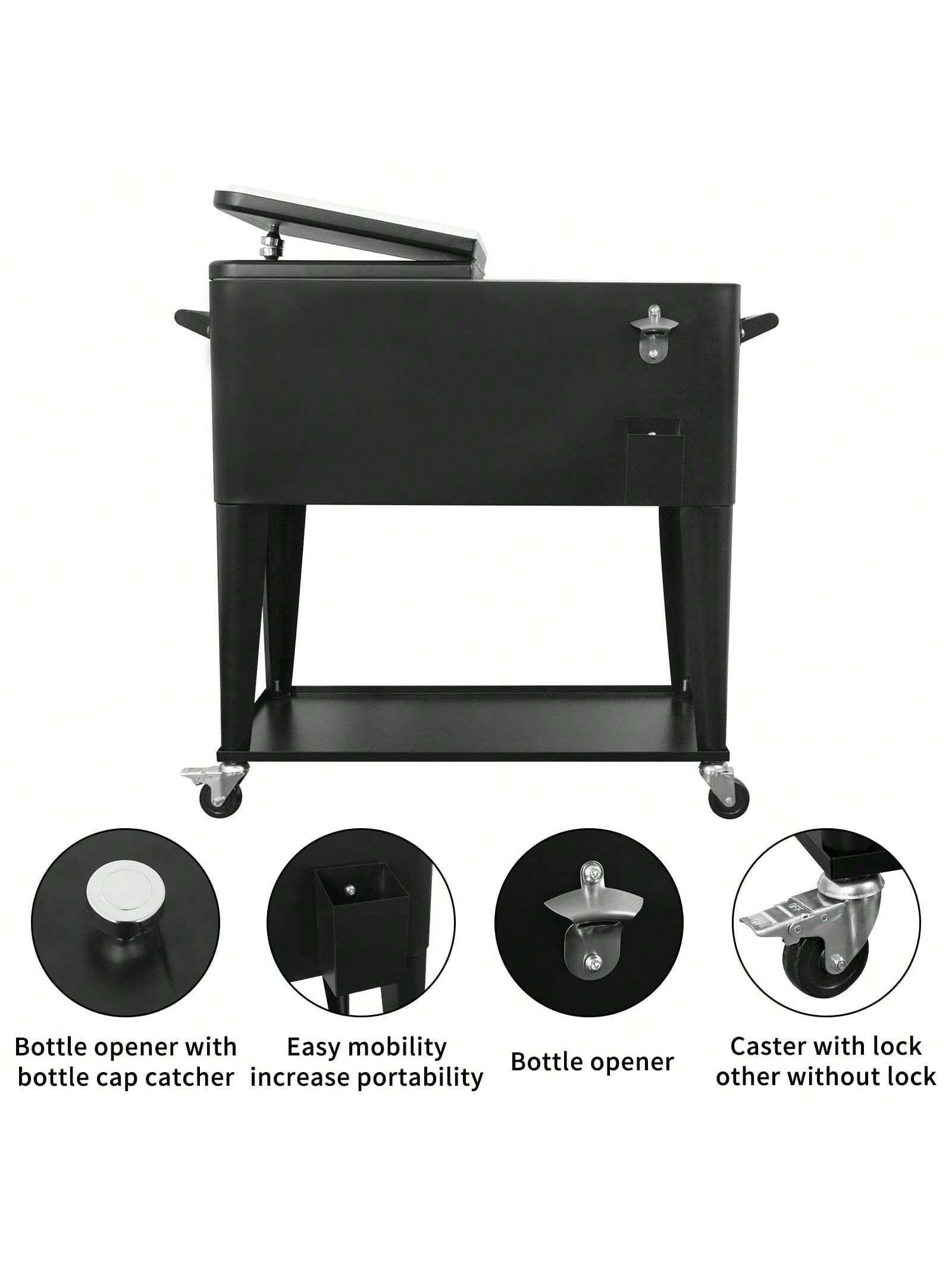 PetGirl Portable Rolling Cooler Ice Chest Cart Trolley For Outdoor Patio Deck Party Beer Cooler Cart Cover 80Quart Qt Rolling Cooler On Wheels Backyard Party Drink Beverage Bar Bottle Opener