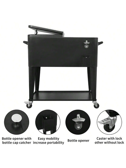 PetGirl Portable Rolling Cooler Ice Chest Cart Trolley For Outdoor Patio Deck Party Beer Cooler Cart Cover 80Quart Qt Rolling Cooler On Wheels Backyard Party Drink Beverage Bar Bottle Opener