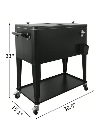 PetGirl Portable Rolling Cooler Ice Chest Cart Trolley For Outdoor Patio Deck Party Beer Cooler Cart Cover 80Quart Qt Rolling Cooler On Wheels Backyard Party Drink Beverage Bar Bottle Opener