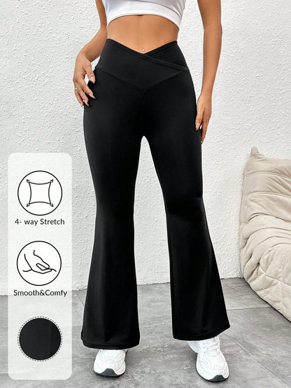PETITE 2024 New Summer Simple Solid Color Wrap High Waist Flared Pants,Petite Women
