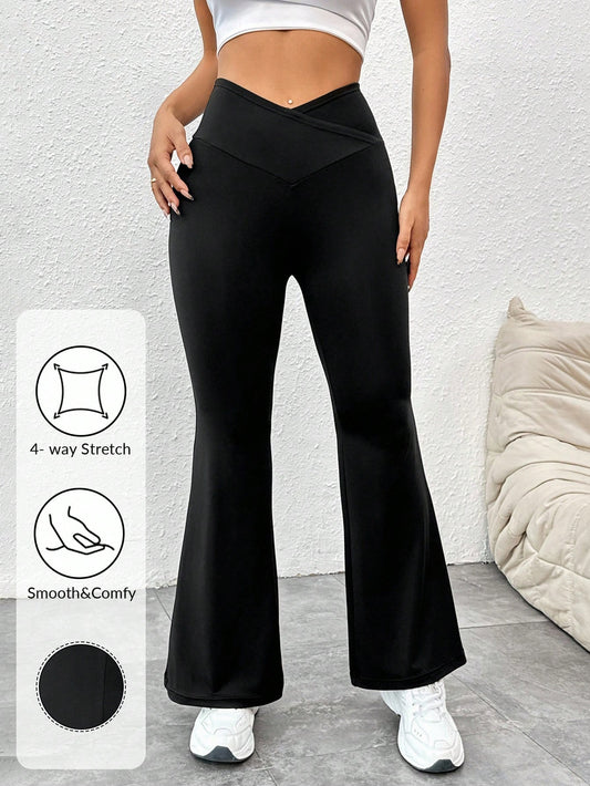 PETITE 2024 New Summer Simple Solid Color Wrap High Waist Flared Pants,Petite Women