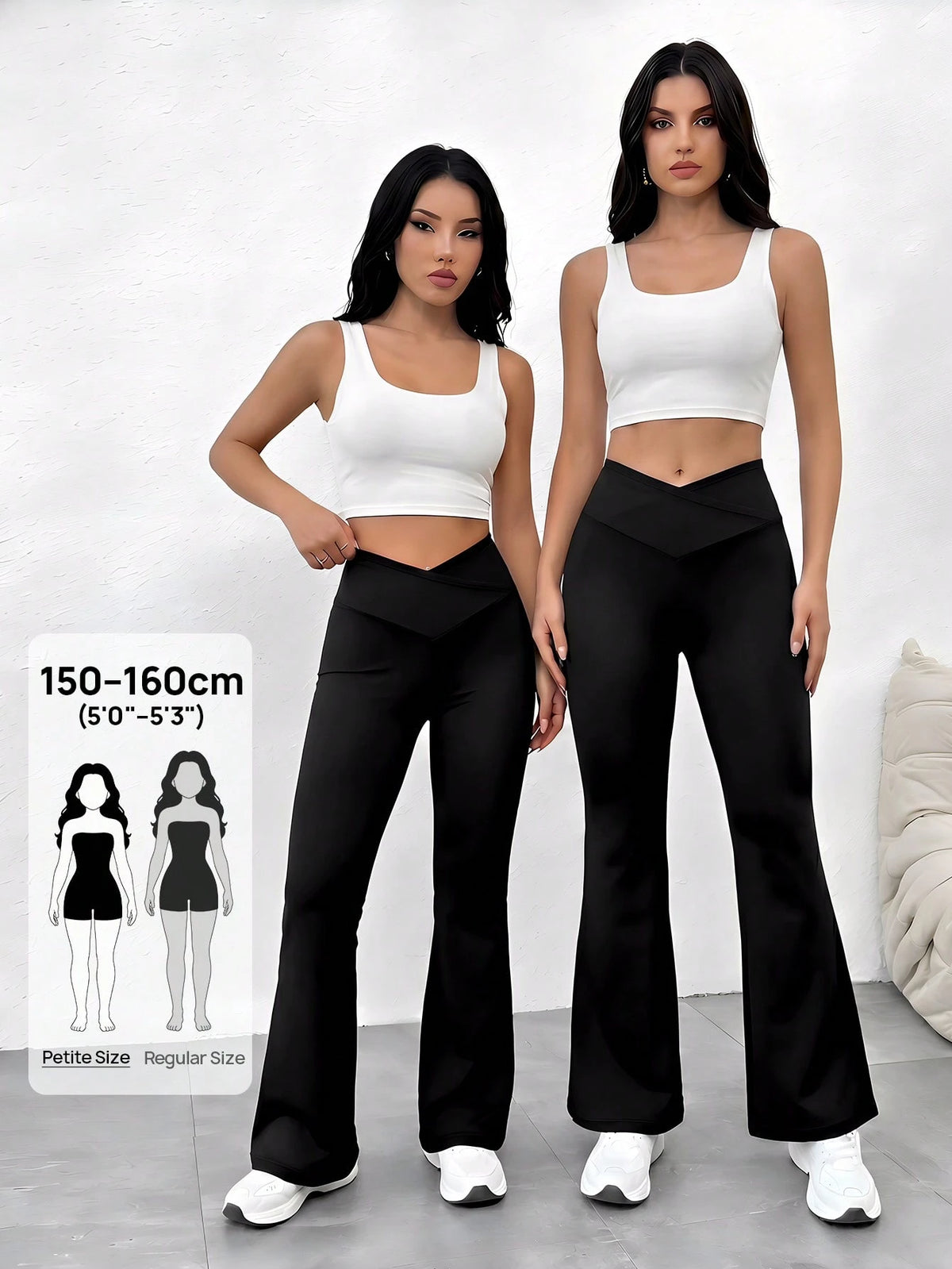 PETITE 2024 New Summer Simple Solid Color Wrap High Waist Flared Pants,Petite Women
