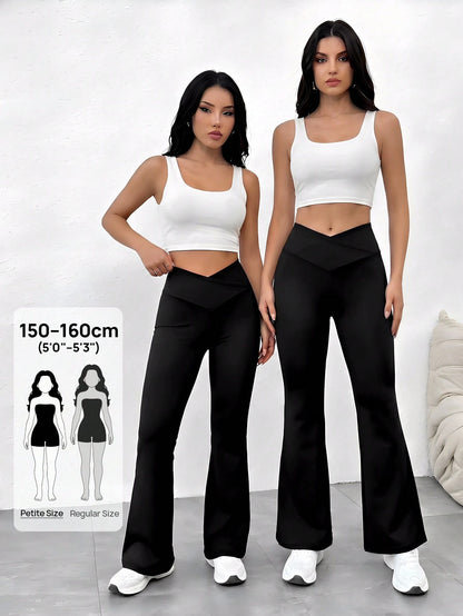 PETITE 2024 New Summer Simple Solid Color Wrap High Waist Flared Pants,Petite Women