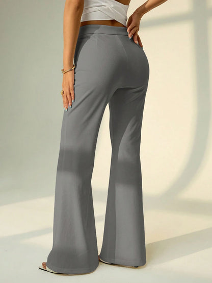 PETITE Low Waist Solid Flare Leg Skinny Suit Pants Party Elegant Date Night Bell Bottom Flared Gray Leggings,Petite Women