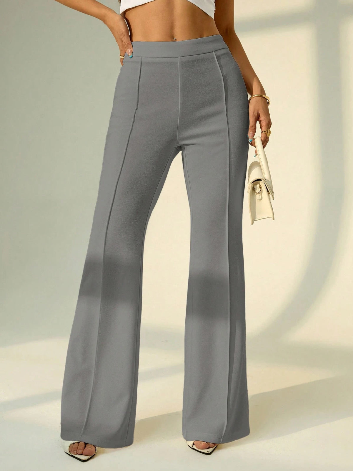 PETITE Low Waist Solid Flare Leg Skinny Suit Pants Party Elegant Date Night Bell Bottom Flared Gray Leggings,Petite Women