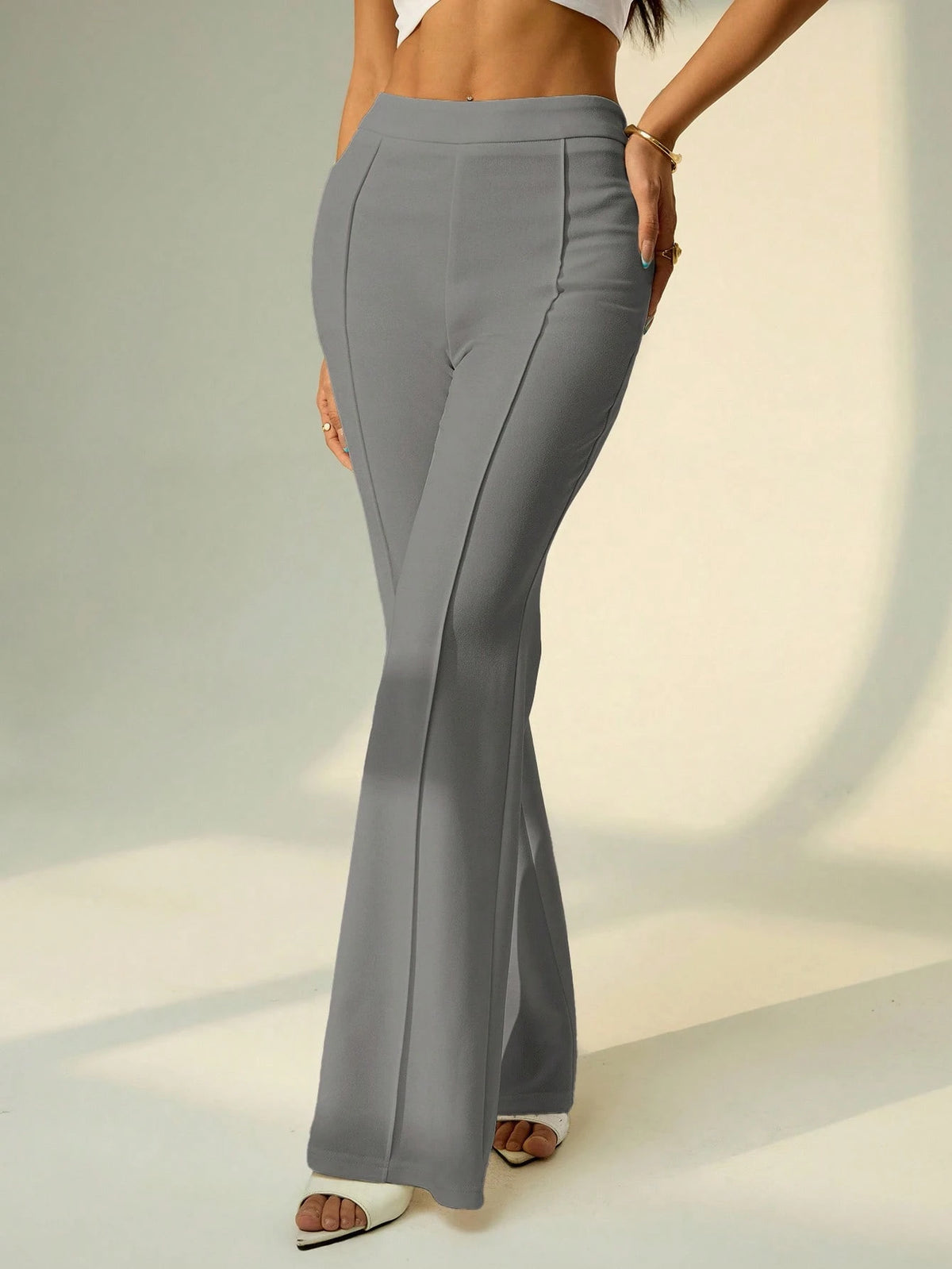 PETITE Low Waist Solid Flare Leg Skinny Suit Pants Party Elegant Date Night Bell Bottom Flared Gray Leggings,Petite Women