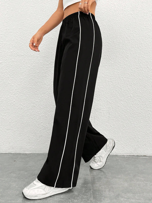 PETITE Side Contrast Color Straight Leg Pants,Petite Women