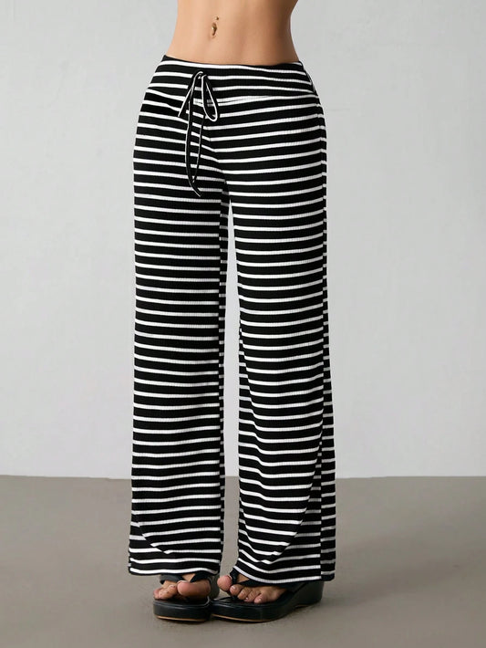 PETITE Women's Low Waist Striped Brushed Drawstring Yoga Loose Pants For Home,Petite Women