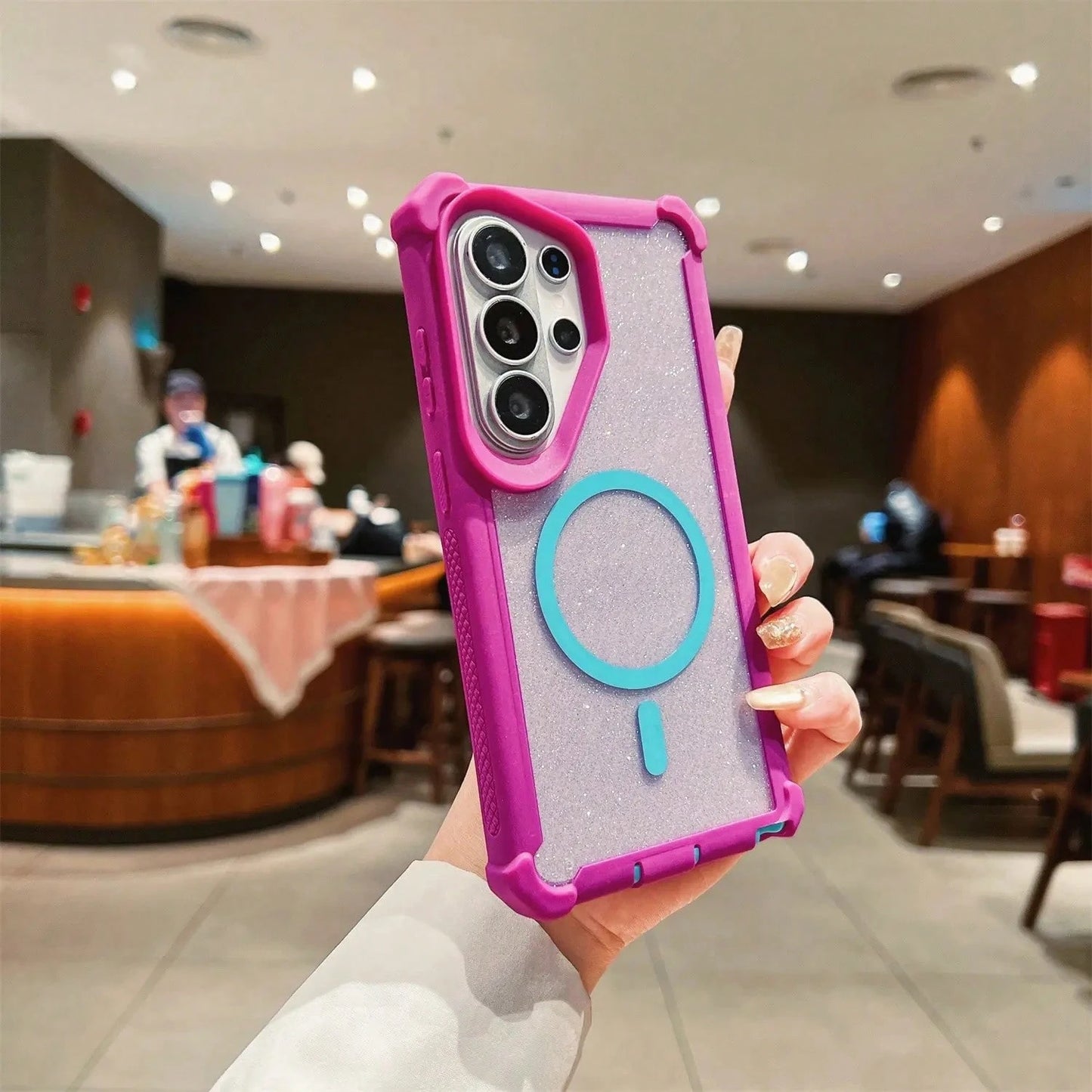 Phone Case With Kickstand For Galaxy S26 S25 S24 S23 S22 S21 Ultra Plus Sparkly Magnetic Phone Case MagSafe Compatible Dual Layer Shockproof Anti-Slip Glitter Protective Cover For Women GirlsMade With