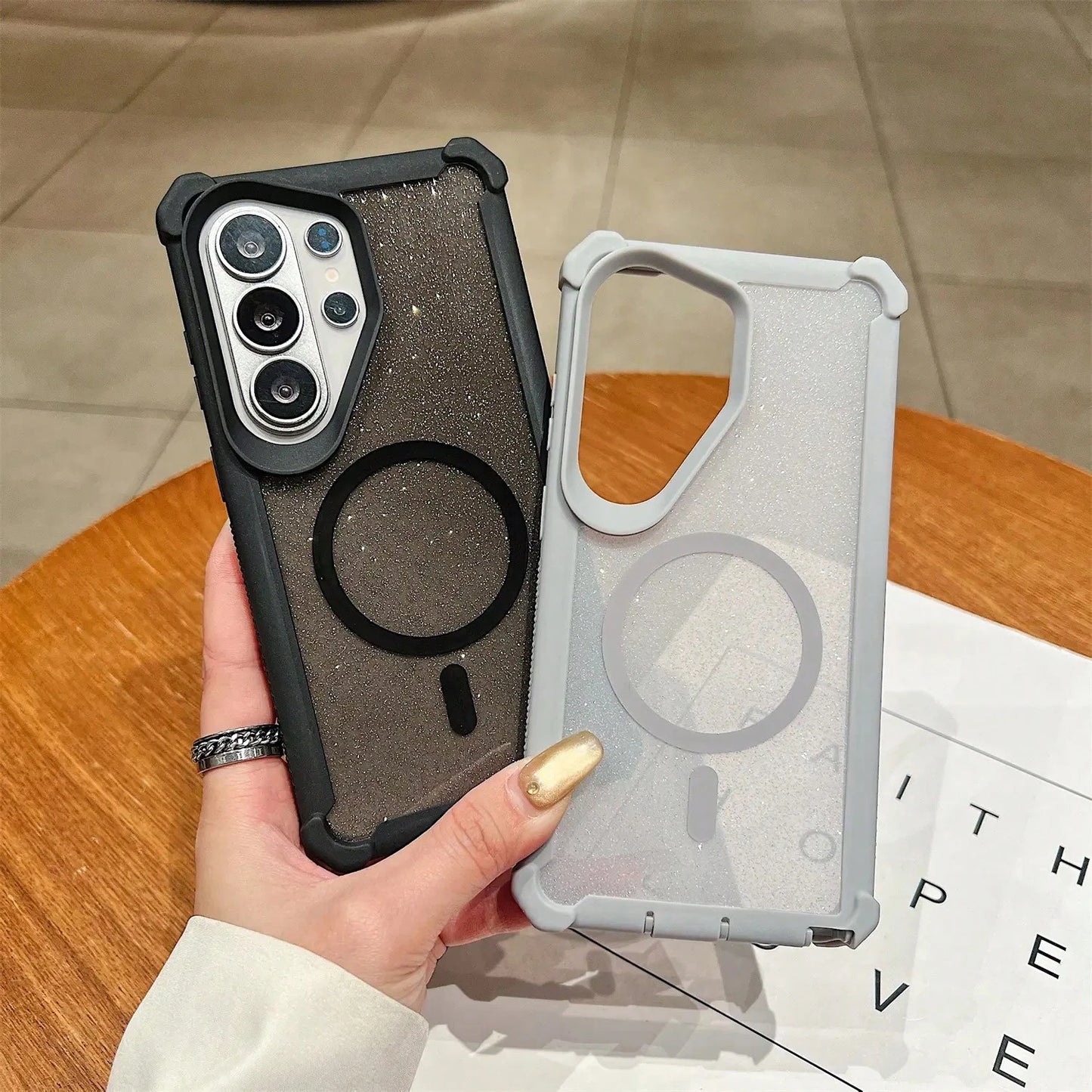 Phone Case With Kickstand For Galaxy S26 S25 S24 S23 S22 S21 Ultra Plus Sparkly Magnetic Phone Case MagSafe Compatible Dual Layer Shockproof Anti-Slip Glitter Protective Cover For Women GirlsMade With